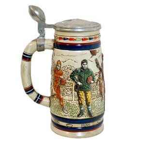 Vtg 1983 Ceramic Avon Beer Mug Stein 1900-1980 History of Football 9" Brazil